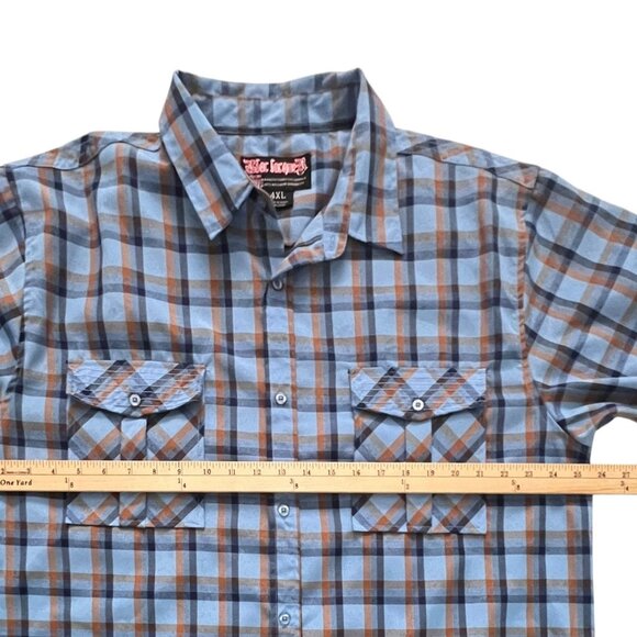 Blac Lacquer Plaid SS Button Up Camp Shirt Blue Orange Big & Tall Lumbercore 4XL - Picture 6 of 8